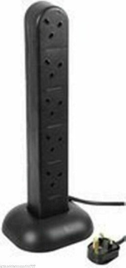 Extension Lead 10 Gang/Way Socket Tower 2 Meter Mains UK Plug Black - CeeKay Traders UK